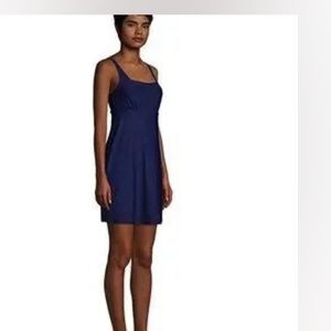 Lands' End Navy Blue Square Neck Swim Dress With Shorts Tummy Control Size 22W